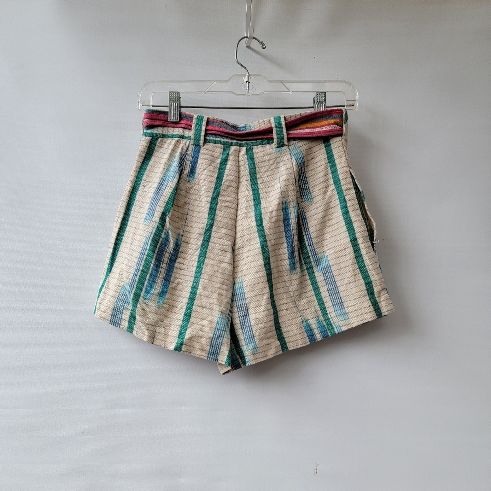 Urban Outfitters Eva Striped Pattern High Waist Shorts Size 2 Neutral Beige - Picture 12 of 15
